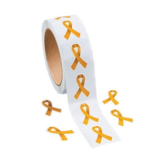 0886102505113 - 500 GOLD CHILDHOOD CANCER AWARENESS RIBBON STICKERS (1 ROLL)