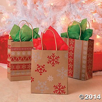 0886102617724 - RED & WHITE NORDIC PRINT CRAFT BAGS 1 DOZEN - CHRISTMAS GIFT BAGS