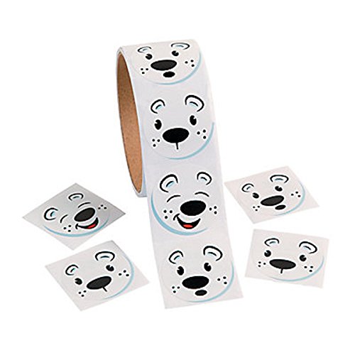0886102930229 - 1 ROLL ~ POLAR BEAR FACE STICKERS ~ 100 ROUND STICKERS TOTAL ~ APPROX. 1.5 ~ NEW / SHRINK-WRAPPED