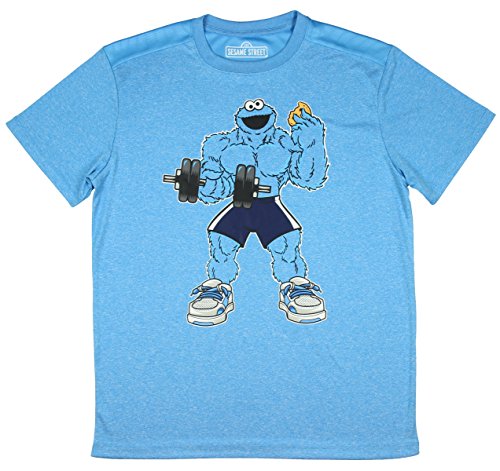 0886349741497 - SESAME STREET DUMBBELL COOKIE MONSTER PERFORMANCE ACTIVE GRAPHIC T-SHIRT - SMALL