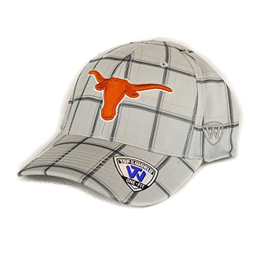 0886381758248 - TEXAS LONGHORNS TOP OF THE WORLD FUSE PLAID GREY & ORANGE ONE FIT FLEX HAT (ADULT ONE SIZE)