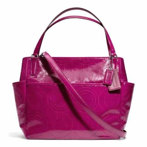 0886382695085 - COACH STITCHED PATENT MULTIFUNCTION TOTE / BABY BAG IN SILVER / DEEP PORT 25141