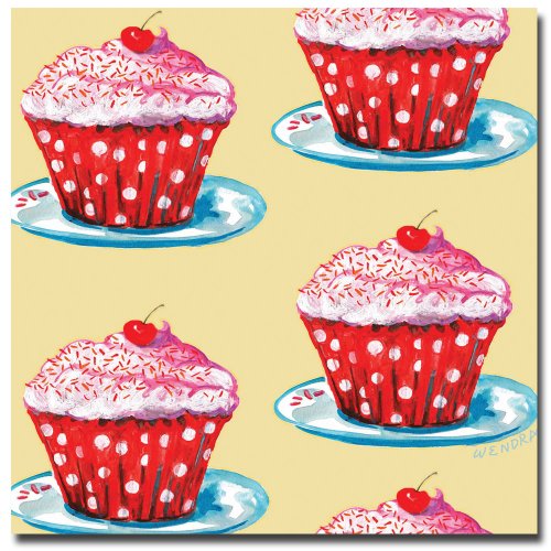 0886511055407 - TRADEMARK FINE ART CHERRY CUPCAKES BY WENDRA CANVAS WALL ART, 14X14-INCH
