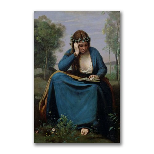 0886511092570 - TRADEMARK FINE ART THE READER CROWNED WITH FLOWERS BY JEAN BAPTISTE COROT CANVAS WALL ART, 35X47-INCH