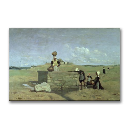 0886511093713 - TRADEMARK FINE ART BRENTON WOMAN AT THE WELL BY JEAN BAPTISTE COROT CANVAS WALL ART, 35X47-INCH