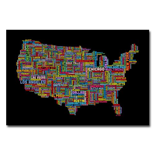 0886511182233 - TRADEMARK FINE ART WALL ART AND POSTERS 18 IN. X 24 IN. US CITIES TEXT MAP II