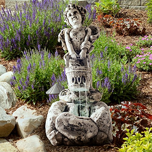 0886511497894 - PURE GARDEN OUTDOOR LED CHERUB WATER FOUNTAIN WITH PUMP