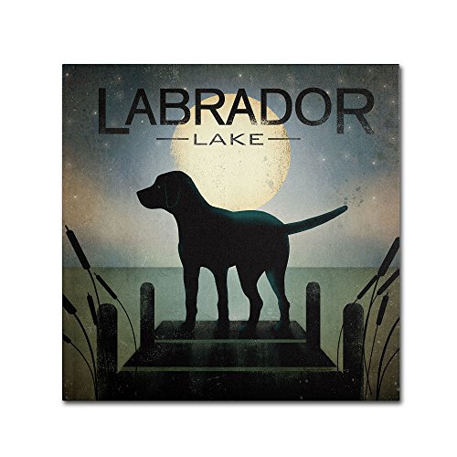 0886511577589 - TRADEMARK FINE ART MOONRISE BLACK DOG LABRADOR LAKE BY RYAN FOWLER WALL DECOR, 18 BY 18-INCH