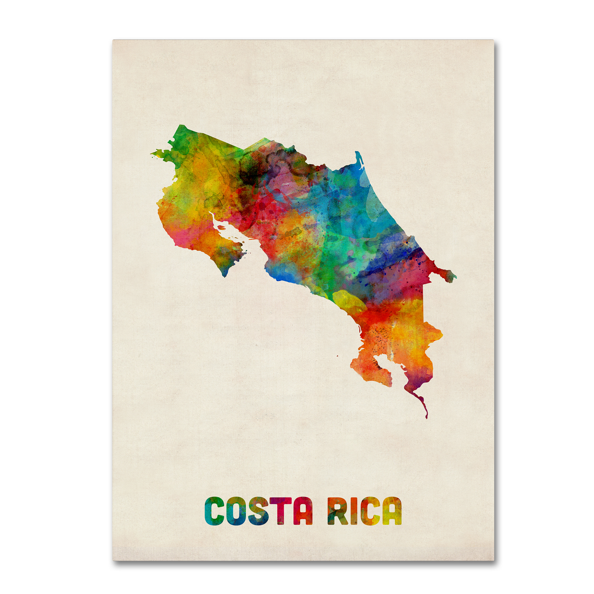 0886511880320 - MICHAEL TOMPSETT 'COSTA RICA WATERCOLOR MAP' CANVAS ART