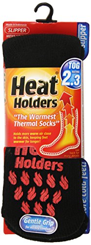 0886590000374 - HEAT HOLDERS MENS SLIPPER HEAT HOLDERS, BLACK WITH RED GRIP, US SHOE SIZE 7-12