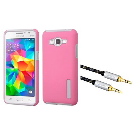 0886610700369 - INSTEN HARD HYBRID SILICONE COVER CASE FOR SAMSUNG GALAXY GRAND PRIME - PINK/GRAY (WITH 3.5MM AUDIO EXTENSION CABLE M/M) (2-IN-1 ACCESSORY BUNDLE)