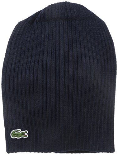 0886619052322 - LACOSTE MEN'S CLASSIC WOOL RIBBED KNIT BEANIE, NAVY BLUE, ONE SIZE