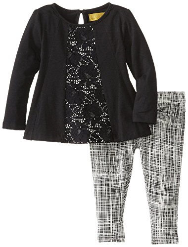 0886785024697 - NICOLE MILLER BABY GIRLS' LACE INSET TUNIC WITH PRINTED PONTE JEGGING 2 PIECE SET, BLACK, 18 MONTHS
