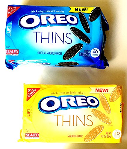 0886926014242 - OREO THINS, NEW! VARIETY 4 PACK + FREE 19 OZ. BEVERAGE BOTTLE: 2 PACKS OF ORIGINAL CLASSIC, 2 PACKS OF GOLDEN. THE OREO YOU LOVE...NOW THINNER!