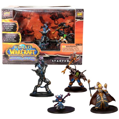 0886926171884 - BLIZZARD YEAR 2008 WORLD OF WARCRAFT MINIATURES GAME SERIES MINI FIGURE STARTER SET WITH VINDICATOR HODOON (DRAENAI PALADIN), GOREBELLY (ORC WARRIOR), RUBY GEMSPARKLE (GNOME MAGE) AND LOTHERIN (BLOOD ELF PRIEST) PLUS 4 CARDS, 8 ACTION BAR, 6 TEN-SIDED DI