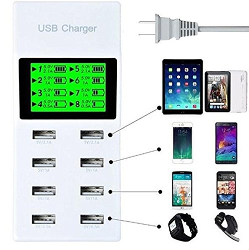 0886961025944 - UNIVERSAL USB CHARGER WITH 8 PORTS LED SCREEN DISPLAY SMART POWER SUPPLY SOCKET FOR USB CHARGING DEVICE US PLUG WHITE