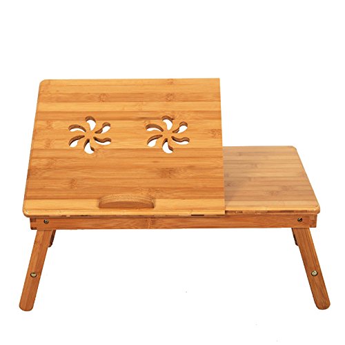 0886961028709 - NEW STYLE 53CM TRENDY DOUBLE FLOWERS ENGRAVING PATTERN ADJUSTABLE BAMBOO COMPUTER DESK FOLDABLE SAVE SPACE STUDY LAP DESKS