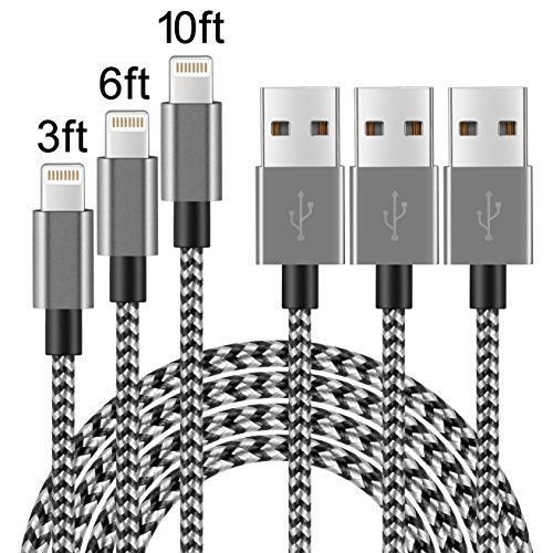 0886961029089 - IPHONE 7 LIGHTNING CABLE,3PACK 3FT 6FT 10FT NYLON BRAIDED CORD LIGHTNING CHARGER TO USB CHARGING CHARGER FOR IPHONE 7,7 PLUS,6S,6,SE,5S,5,IPAD,IPOD NANO 7 - SILVER GREY