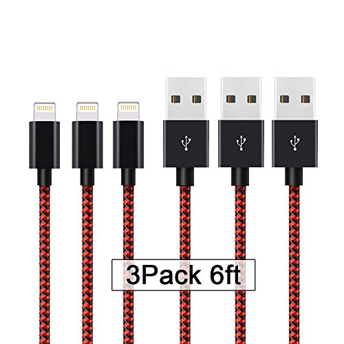 0886961029317 - IPHONE 7 LIGHTNING CABLE,3PCS 6FT NYLON BRAIDED LIGHTNING CHARGER TO CABLE DATA SYNCING CORD COMPATIBLE WITH IPHONE 7/7 PLUS/6S/6S PLUS,SE/5S/5,IPAD,IPOD NANO 7 RED