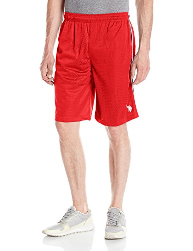 0887260197073 - U.S. POLO ASSN. MEN'S MESH SHORTS WITH STRIPE TAPE TRIM, ENGINE RED, SMALL