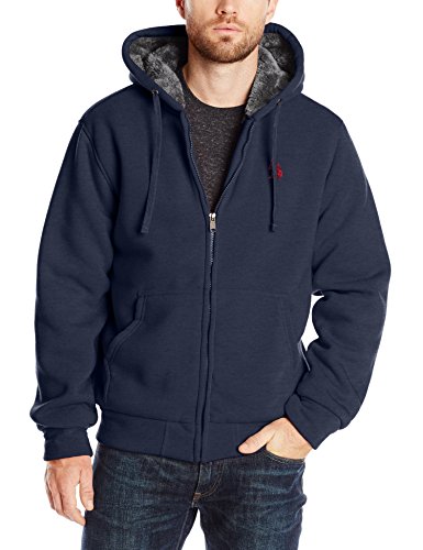0887260211526 - U.S. POLO ASSN. MEN'S FLEECE HOODIE WITH SHERPA LINING, CLASSIC NAVY, LARGE