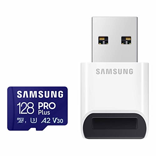 0887276729077 - SAMSUNG PRO PLUS MICROSD MEMORY CARD + READER, 128GB MICROSDXC, UP TO 180 MB/S, FULL HD & 4K UHD, UHS-I, C10, U3, V30, A2 FOR ANDROID PHONES, TABLETS, GOPRO, DJI DRONE, MB-MD128SB/AM, 2023