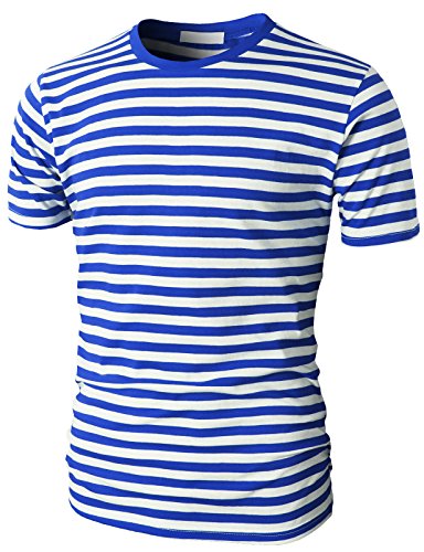 0887287221201 - H2H MENS CASUAL SLIM FIT SHORT SLEEVE STRIPE PATTERNED SUMMER T SHIRTS BLUE US S/ASIA L (KMTTS0462)