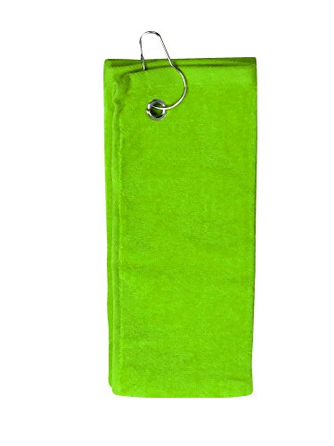 0887415441471 - 100% COTTON TERRY SPORTS GOLF TOWEL WITH GROMMET AND HOOK,LIME GREEN