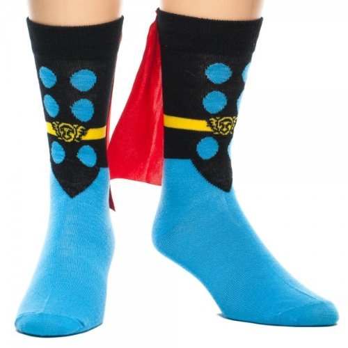 0887439068418 - MARVEL THOR ADULT CREW SOCK WITH RED CAPE