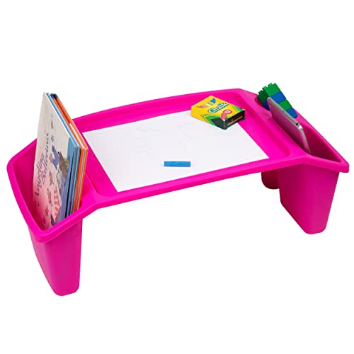 0887530084898 - MIND READER SPROUT COLLECTION, PORTABLE DESK, BREAKFAST TRAY, LAPTOP DESK, SIDE STORAGE POCKETS WITH 3 COMPARTMENTS FOR TOYS, COLORING BOOKS, TABLETS, BOOKS, GAMES AND SNACKS, PINK