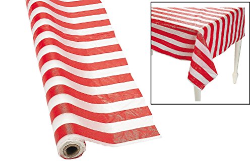 0887600871663 - FUN EXPRESS RED AND WHITE STRIPED TABLECLOTH ROLL