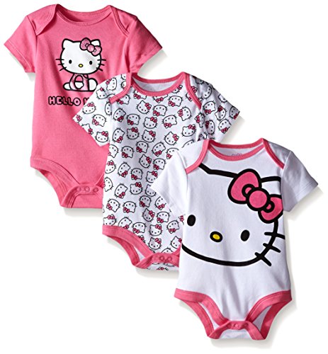 0887622443800 - HELLO KITTY BABY-GIRLS BODYSUITS, WHITE/PINK, 0/3 MONTHS (PACK OF 3)