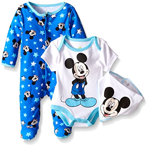 0887622463167 - DISNEY BABY MICKEY MOUSE 3 PC FOOTIE, BIB, AND BODYSUITSET, MULTI/BLUE, 6/9 MONTHS