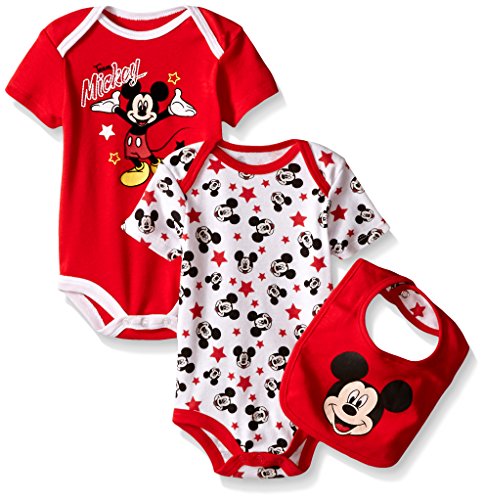 0887622467967 - DISNEY BABY MICKEY MOUSE 2 PACK BODYSUIT WITH BIB, MULTI/RED, 0/3 MONTHS