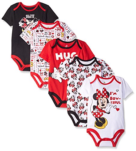 0887622502552 - DISNEY BABY MINNIE MOUSE 5 PACK BODYSUITS, MULTI/RED, 9-12 MONTHS