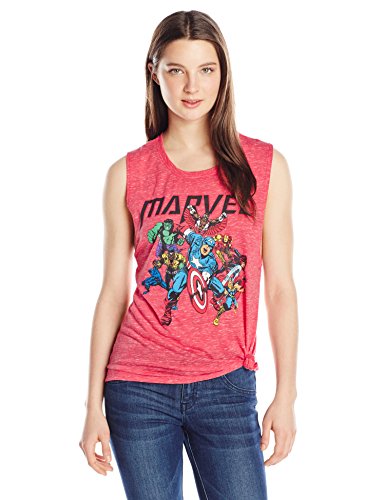 0887648530409 - MARVEL JUNIOR'S GROUP SHOT SIDE KNOT GRAPHIC FASHION MUSCLE, RED, LARGE
