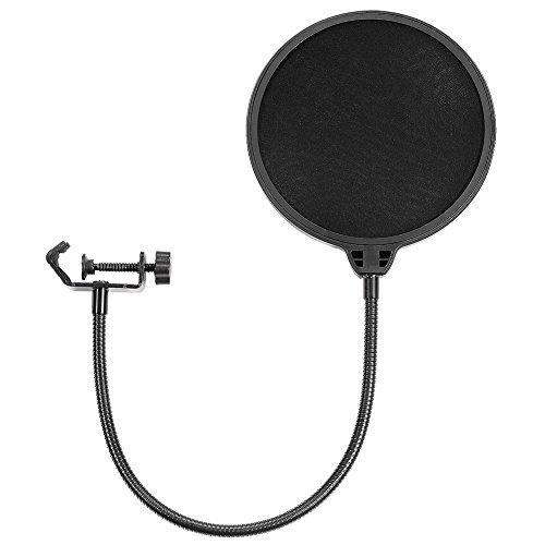 0887662091108 - NEEWER NW(B-3) 6 INCH STUDIO MICROPHONE MIC ROUND SHAPE WIND POP FILTER MASK SHIELD WITH STAND CLIP (BLACK FILTER)