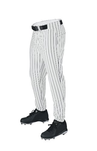 0887768144708 - WILSON SPORTING GOODS YOUTH DELUXE POLY WARP KNIT PINSTRIPE BASEBALL PANT, MEDIUM, WHITE WITH BLACK