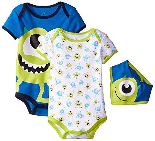 0887847835770 - DISNEY BABY-BOYS MONSTER INC MIKE BODYSUIT AND BIB, BLUE, 3-6 MONTHS (PACK OF 3)