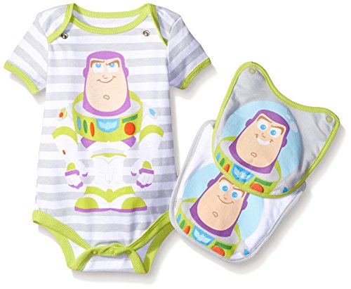 0887847864435 - DISNEY BABY-BOYS 1 BUZZ LIGHTYEAR TOY STORY CREEPER AND 2 BUZZ BIBS TO ATTACH TO THE CREEPER, WHITE/GRAY, 3-6 MONTHS (3-PIECE)