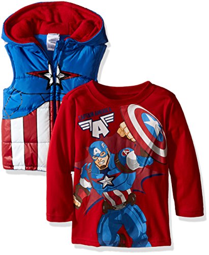 0887847941006 - MARVEL BOYS' LITTLE BOYS' 2 PIECE CAPTAIN AMERICA T-SHIRT AND COSTUME HOODED VEST, RED, 6