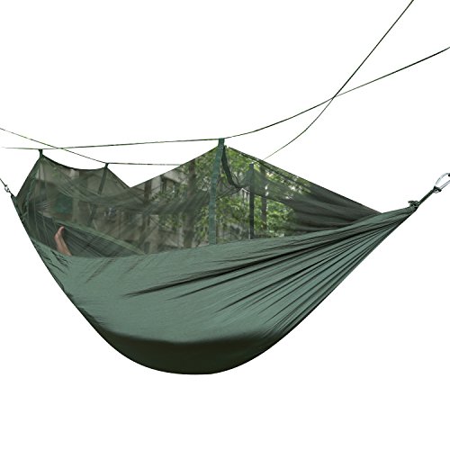 0887898594930 - WEANAS® PORTABLE HIGH STRENGTH PARACHUTE FABRIC SKEETER BEETER MOSQUITO TRAVELER PRO HAMMOCK WITH ZIPPERED MOSQUITO NET FOR OUTDOOR CAMPING TRAVEL (OLIVE)