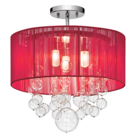 0887913832283 - ELAN LIGHTING 83228 IMBUIA 3LT SEMI-FLUSH, CHROME FINISH AND RED STRING SHADE WITH CLEAR BLOWN CIRCLE GLASS ACCENTS