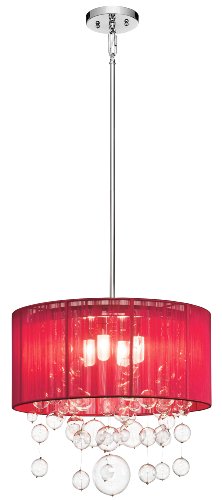 0887913832313 - ELAN LIGHTING 83231 IMBUIA 4LT PENDANT, CHROME FINISH AND RED STRING SHADE WITH CLEAR BLOWN CIRCLE GLASS ACCENTS