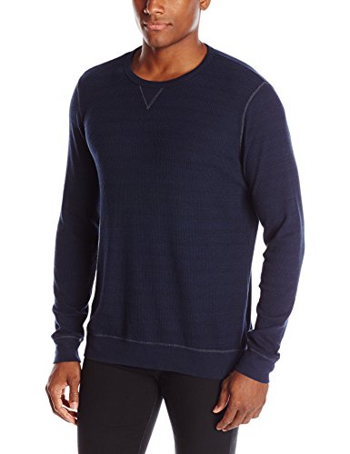 0887920696267 - AG ADRIANO GOLDSCHMIED MEN'S COMMUTE TRI BLEND THERMAL LONG SLEEVE TEE IN HBG, HEATHER BLUE NIGHT, MEDIUM