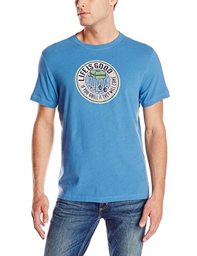 0887941034758 - LIFE IS GOOD MEN'S GRILL CREAMY TEE, EXTRA BLUE, SMALL