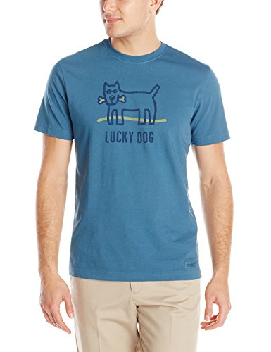 0887941203963 - LIFE IS GOOD MEN'S LUCKY DOG BONE CRUSHER TEE, PACIFIC BLUE, SMALL