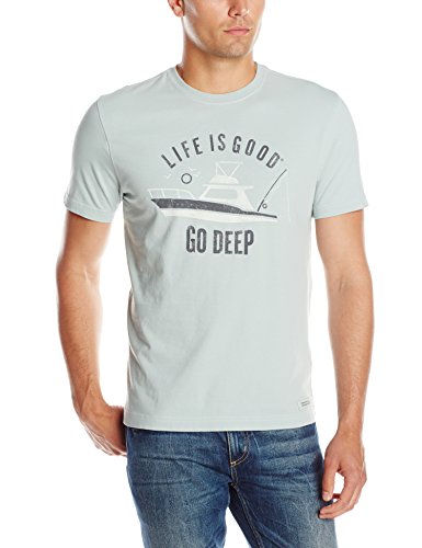 0887941225224 - LIFE IS GOOD MEN'S CRUSHER GO DEEP FISH T-SHIRT (WASHED BLUE), LARGE