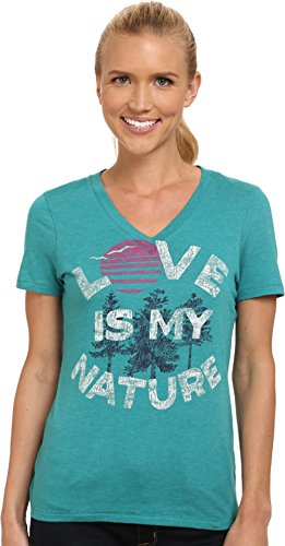 0887941231300 - LIFE IS GOOD WOMEN'S COOL VEE NECK LOVE IS MY NATURE T-SHIRT (TEAL BLUE), MEDIUM