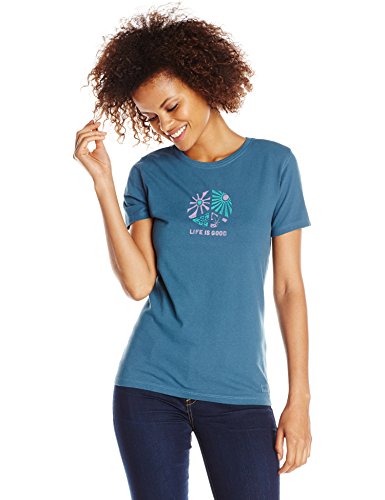 0887941239092 - LIFE IS GOOD WOMEN'S PEACE SEASONS CRUSHER T-SHIRT (PACIFIC BLUE), LARGE